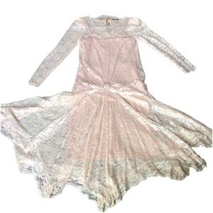 Vintage JCPenney lace dress peach SZ 9-10 cottagecore Fairy Old money midi Y2K